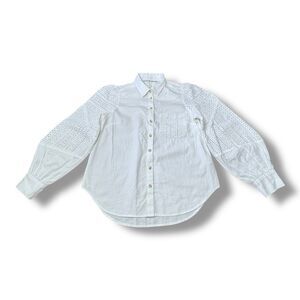 Anthropologie White Eyelet Button Up Blouse Boho Office Classy Women’s Size 4